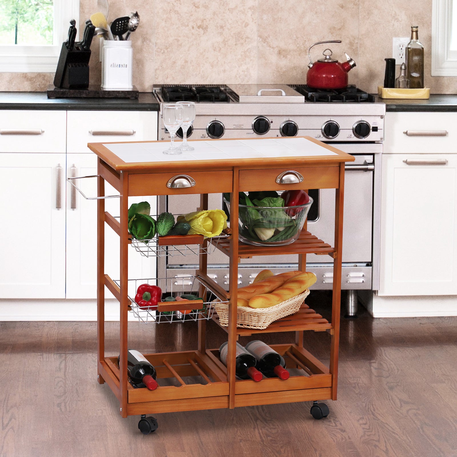 Rolling Trolley, Butcher Block, Fruit Rack