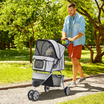 Pet Stroller Pushchair Carrier For Cat Puppy With 3 Wheels | Gray