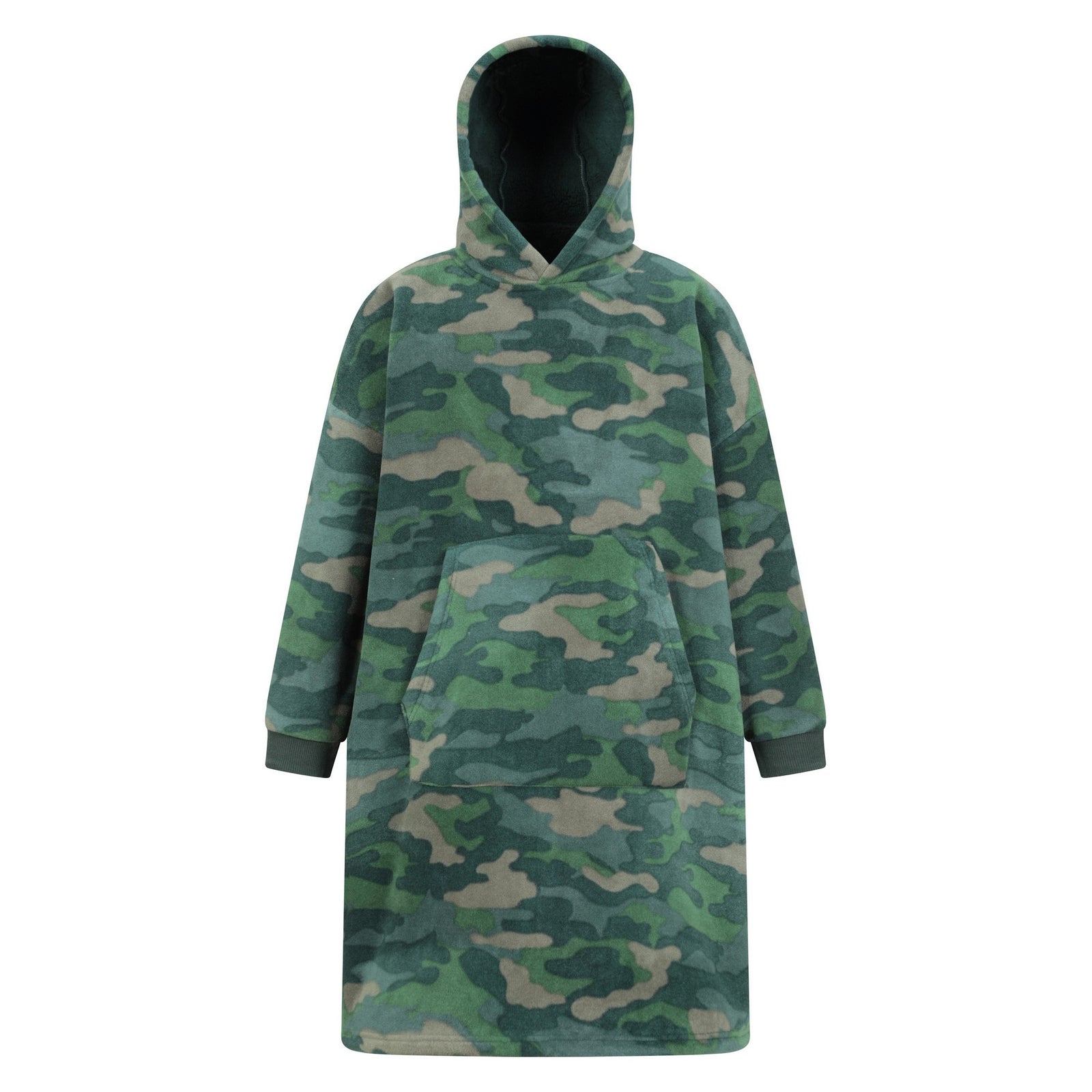 Childrens/kids Borg Lined Camo Hoodie Blanket | One Size | Olive