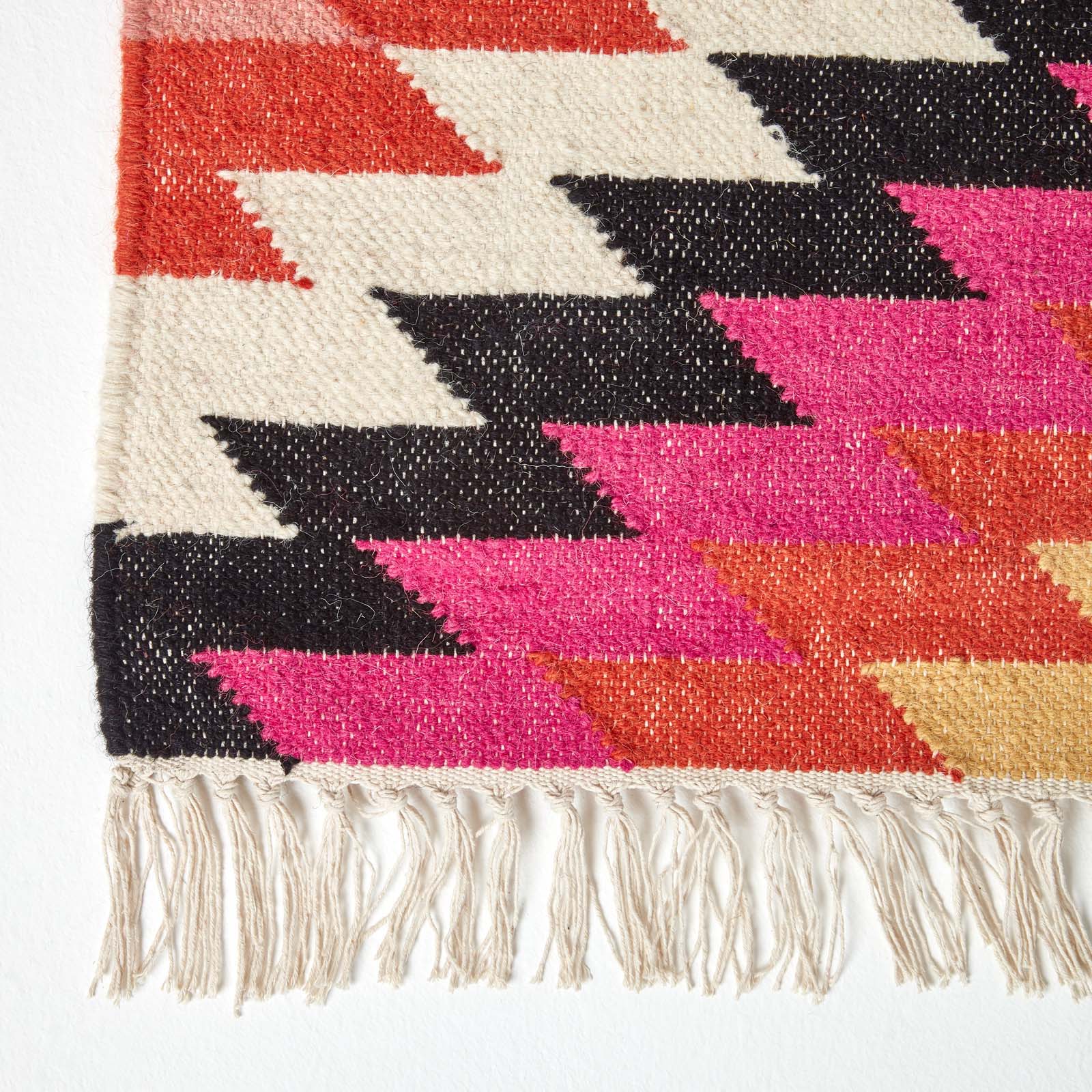 Jakarta Handwoven Geometric Kilim Wool Rug | 120cm x 180cm | Orange & Black