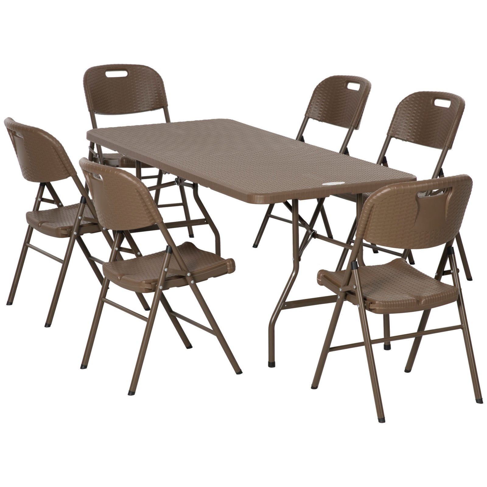 7 Pcs Resin Rattan Dining Set, Foldable Table & Chairs