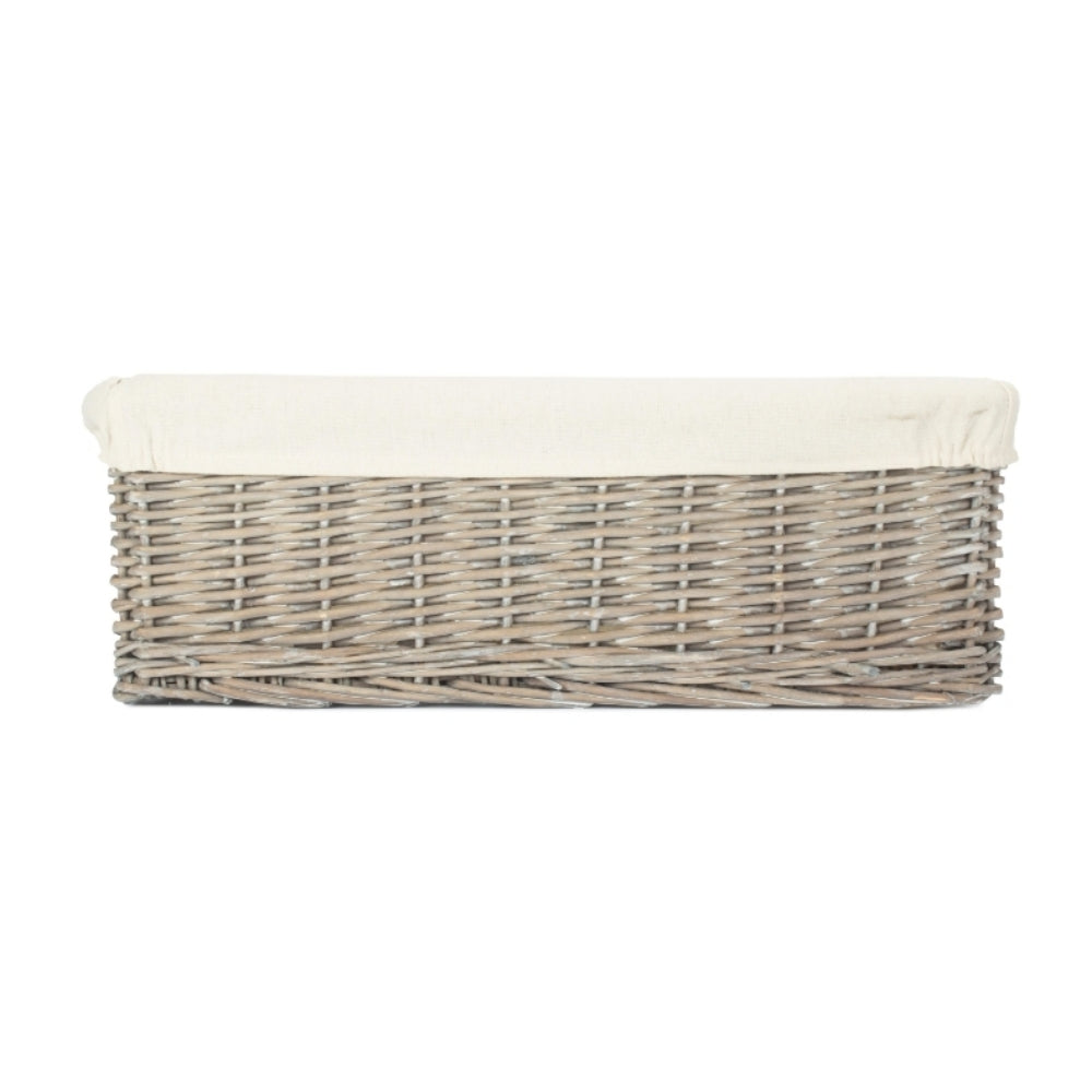 Large Wicker Grey Wash Lined Storage Tray | Large | Gray