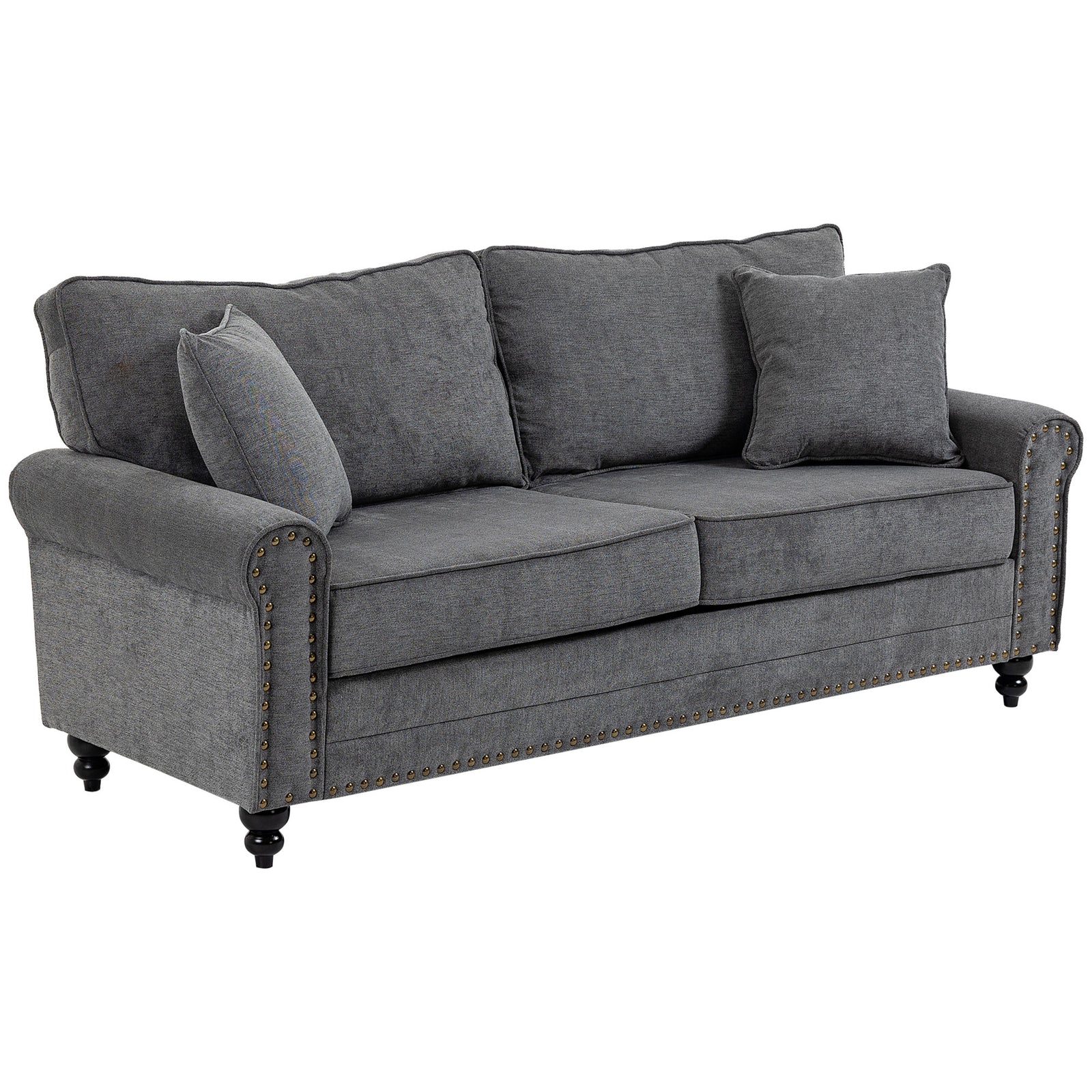 Fabric Sofa 3 Seater Sofa With Throw Pillow | One Size | Gray