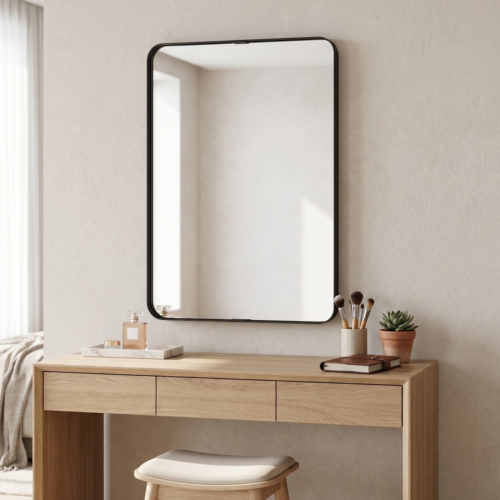 Rectangular Wall Mirror, 90 X 60 Cm Wall Mounted Bathroom Mirror | Black
