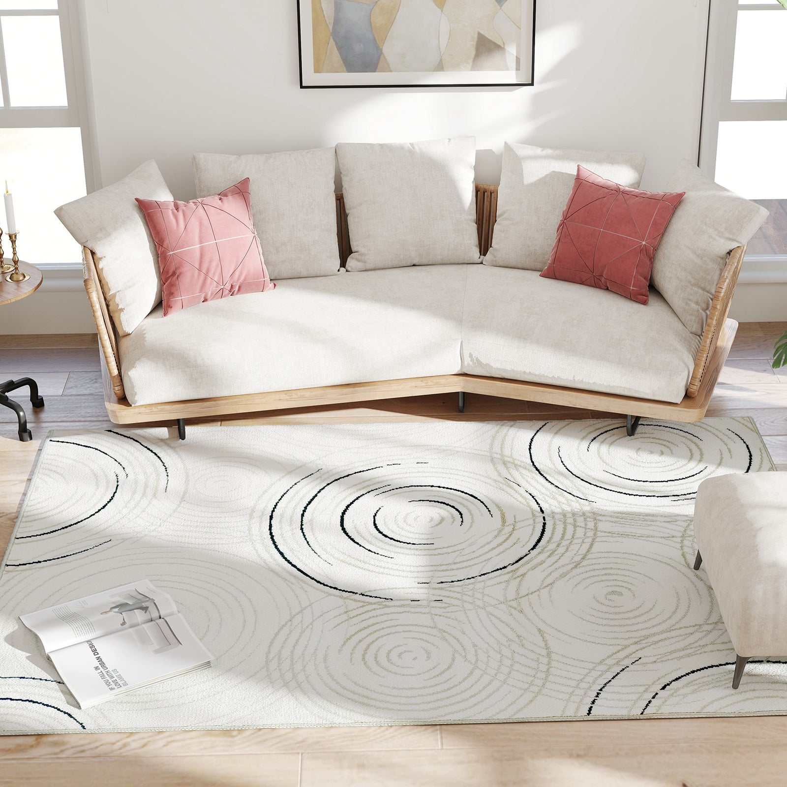 Swirl Pattern Washable Area Rug, Allergy-friendly Floor Carpet | L | Cream