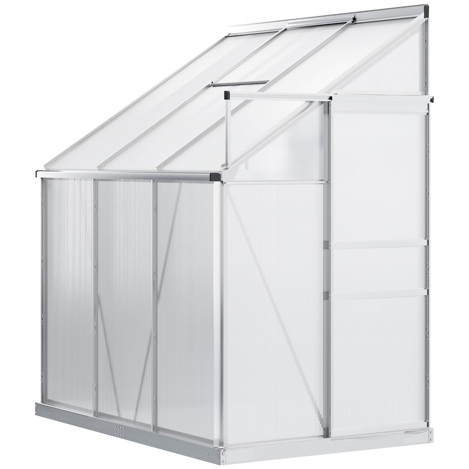 6x4ft Lean-to Polycarbonate Greenhouse W/ Roof Vent