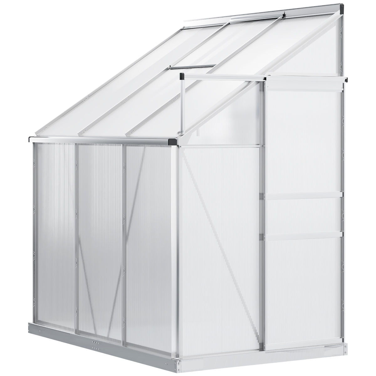 6x4ft Lean-to Polycarbonate Greenhouse W/ Roof Vent