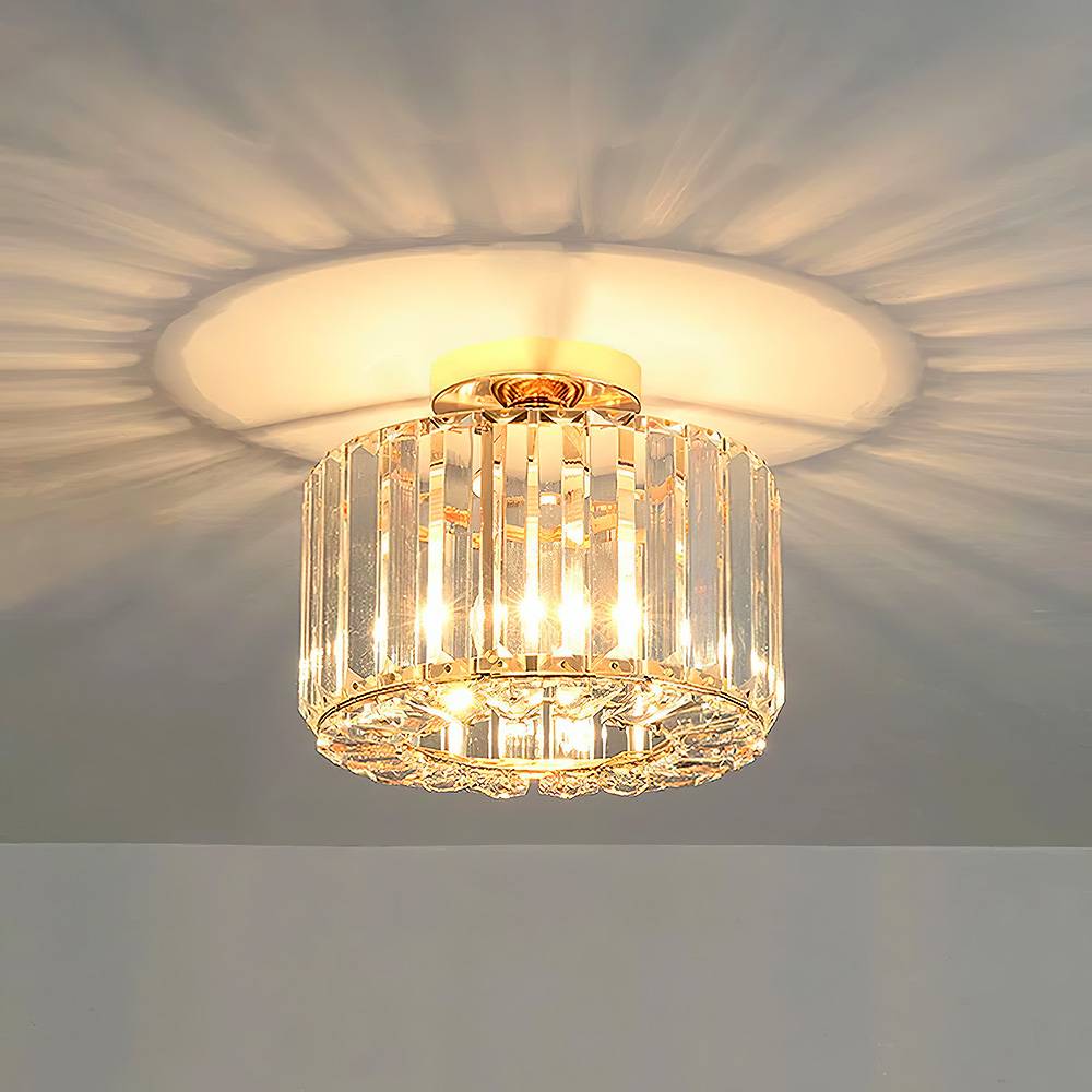 Modern Round Crystal Shade Chandelier Gold Ceiling Light Fixture