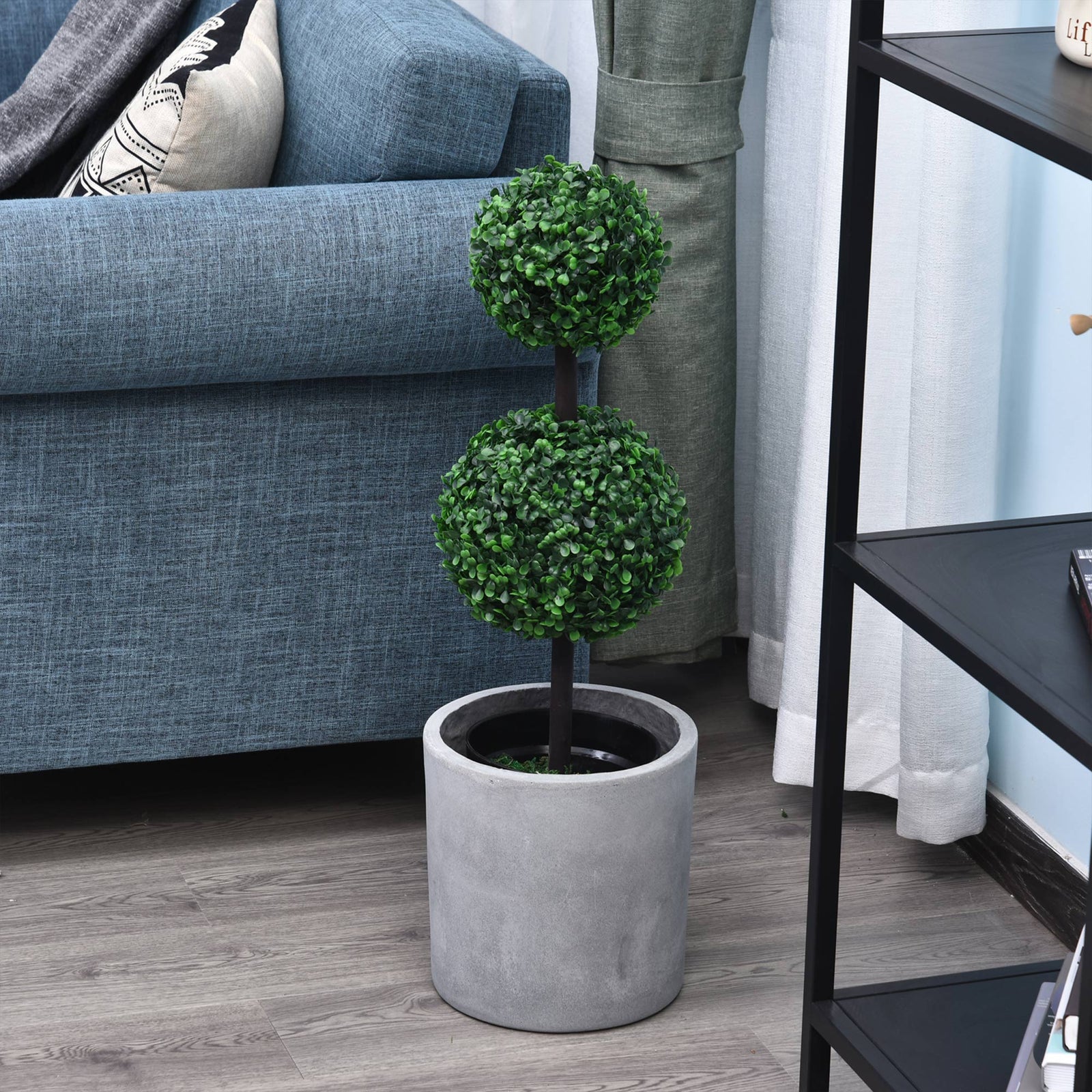 2 Pcs 67/112cm Artificial Boxwood Three Balls Tree Décor | Medium | Green