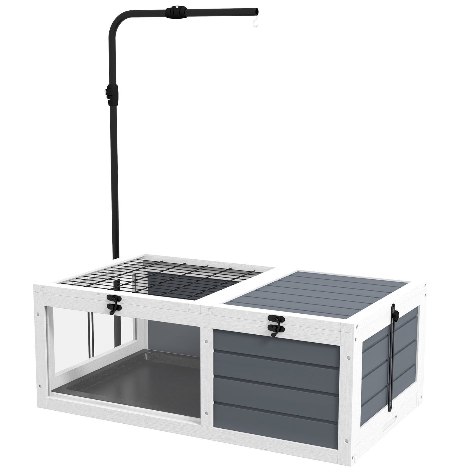 Tortoise House, Wooden Tortoise Table W/ Adjustable Lamp Holder - Grey
