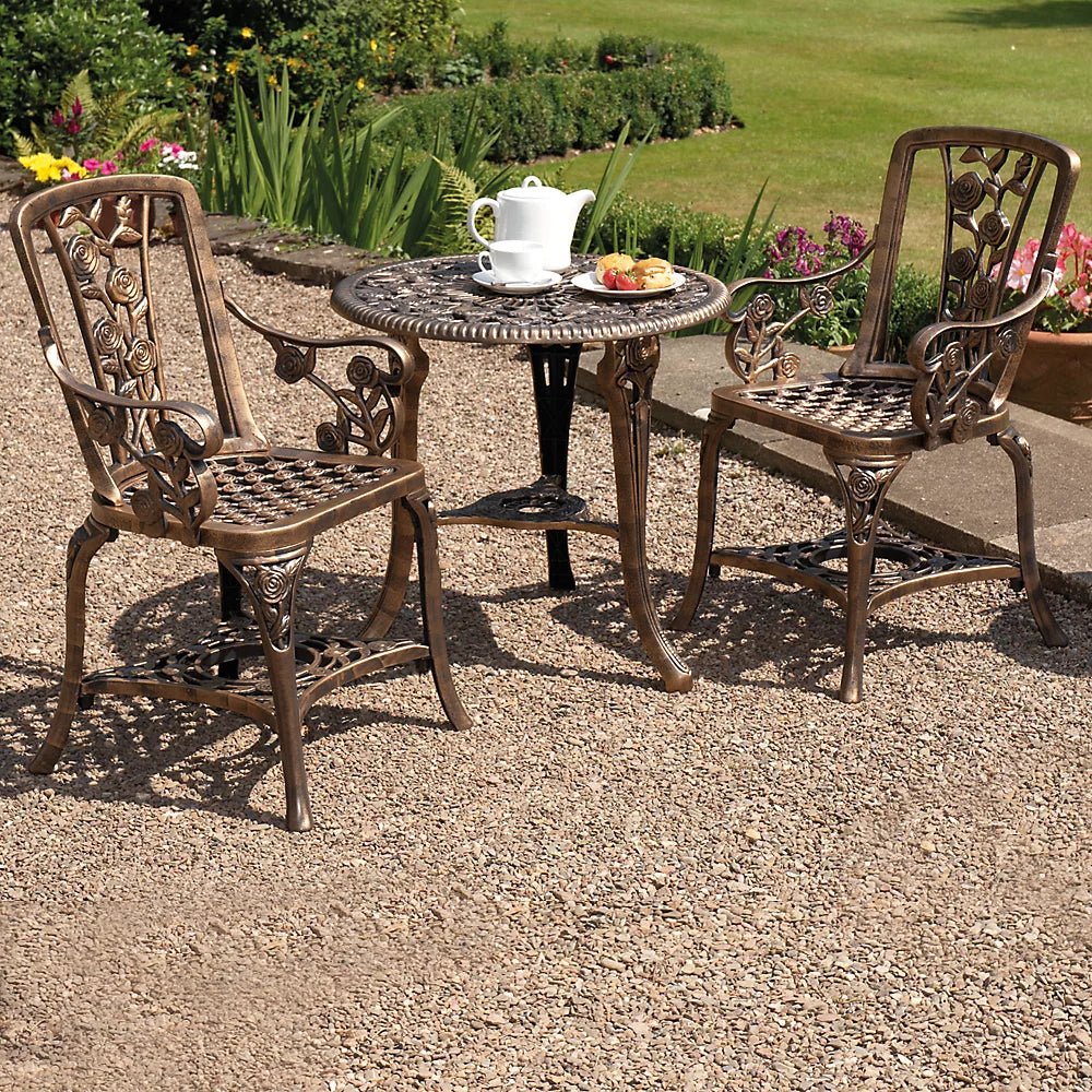 Rose Design Three Piece Bistro Set | Bronze