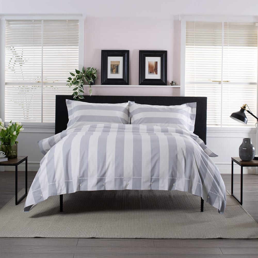 West End Stripe 100% Cotton Duvet Set – Soft & Breathable Bedding | King | Grey