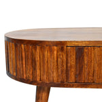 Solid Wood Stripe Chestnut Coffee Table, 2 Drawers, Dark Brown