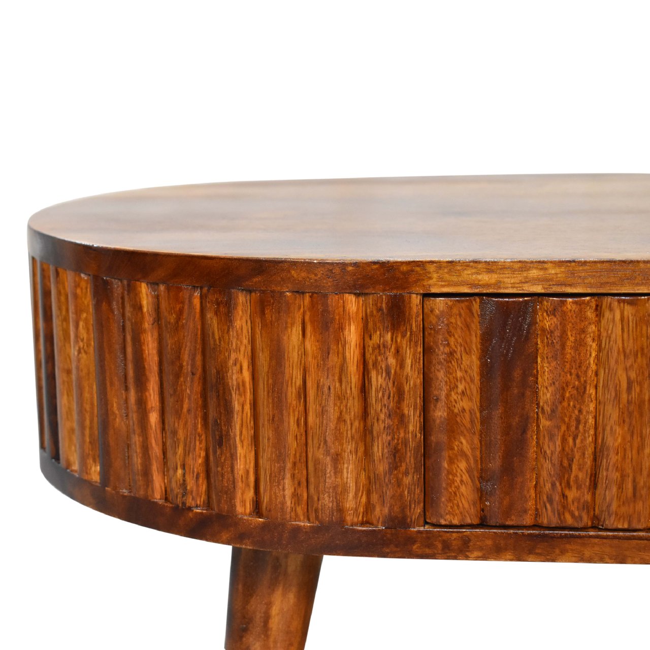 Solid Wood Stripe Chestnut Coffee Table, 2 Drawers, Dark Brown