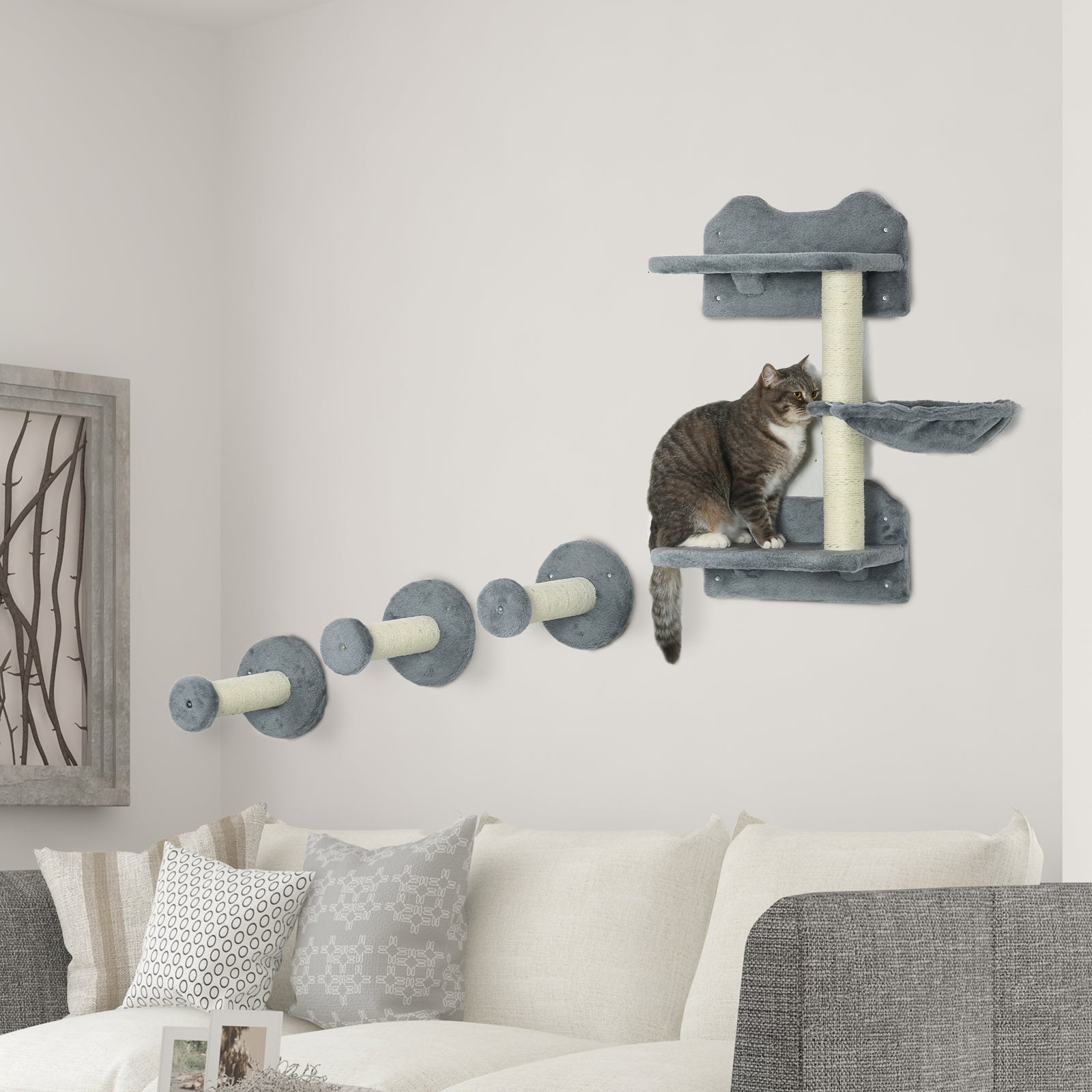 4 Piece Cat Shelf, Cat Wall Furniture W/ Hammock, Steps, Platforms | Gray