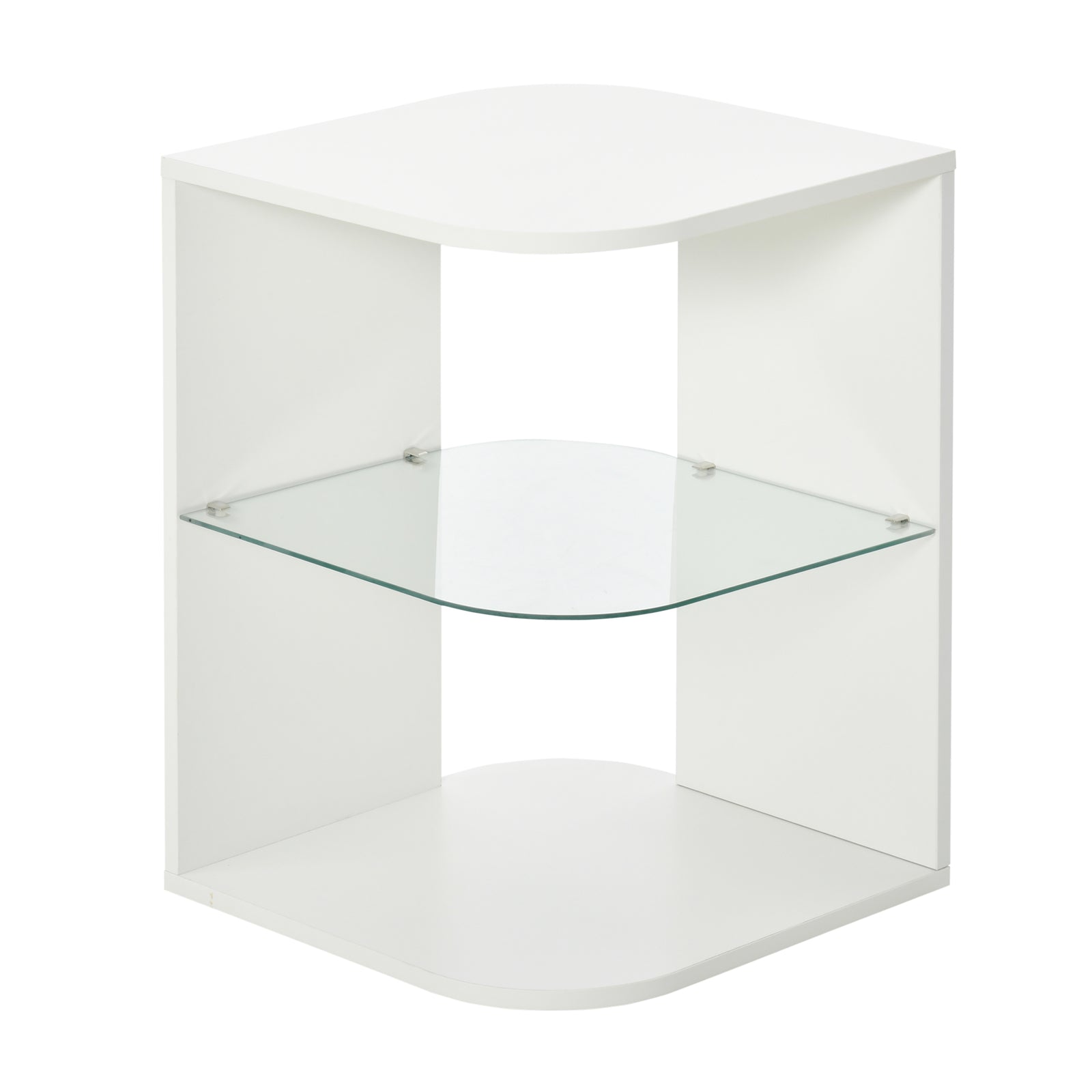 Side Table Three Layer Bedside Table Nightstand W/ 2 Shelves | White