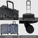 56x45x25cm Large Cabin Carry On Case - Overhead Luggage Suitcase - 4 Spinner Wheels - Abs Hard Shell Cabin Bag | Cabin | Black