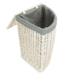 Corner White Wash Laundry Hamper With Grey Sage Lining | Small