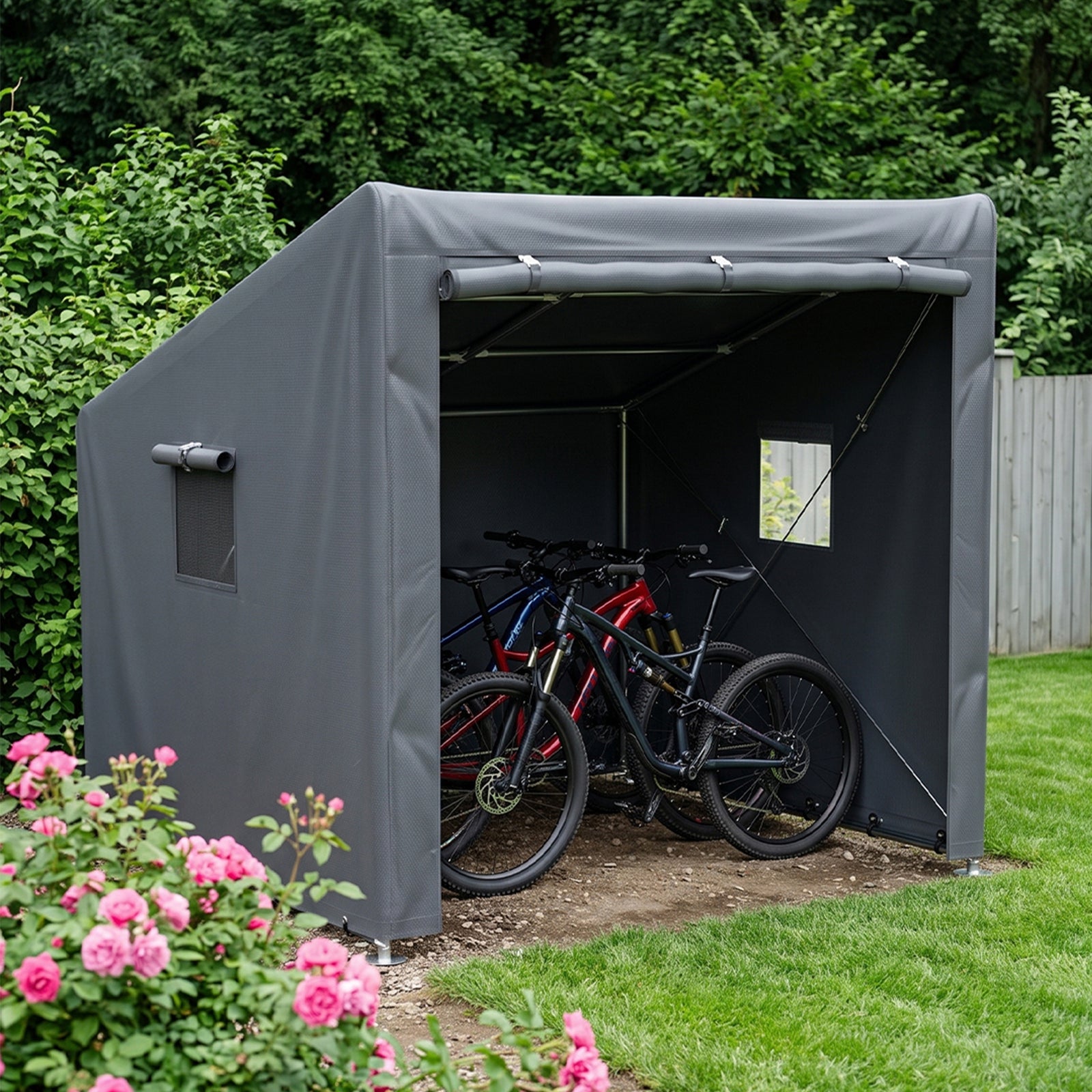 6 X 5ft Outdoor Garden Storage Shelter Bike Tent With Roll-up Zipper Door | Dark Grey