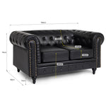 Chesterfield Scroll Arm Faux Leather Sofa 2 Seater | Black