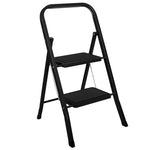 2 Step Ladder Black, Heavy-duty Steel Folding Home Diy Step Stool With Wide Non-slip Steps & Anti Slip Feet 150kg Capacity | 2 Step | Black