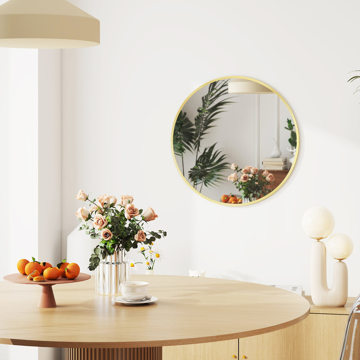 HOMCOM Wall Mirror For Living Room, 61 Cm Circle Bathroom Mirror, Gold Tone