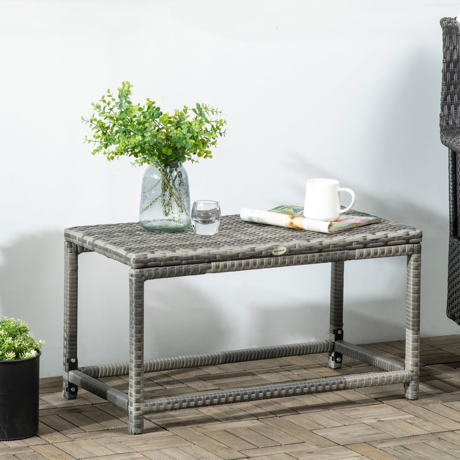 Coffee Table With Woven Top, Plastic Board, Grey