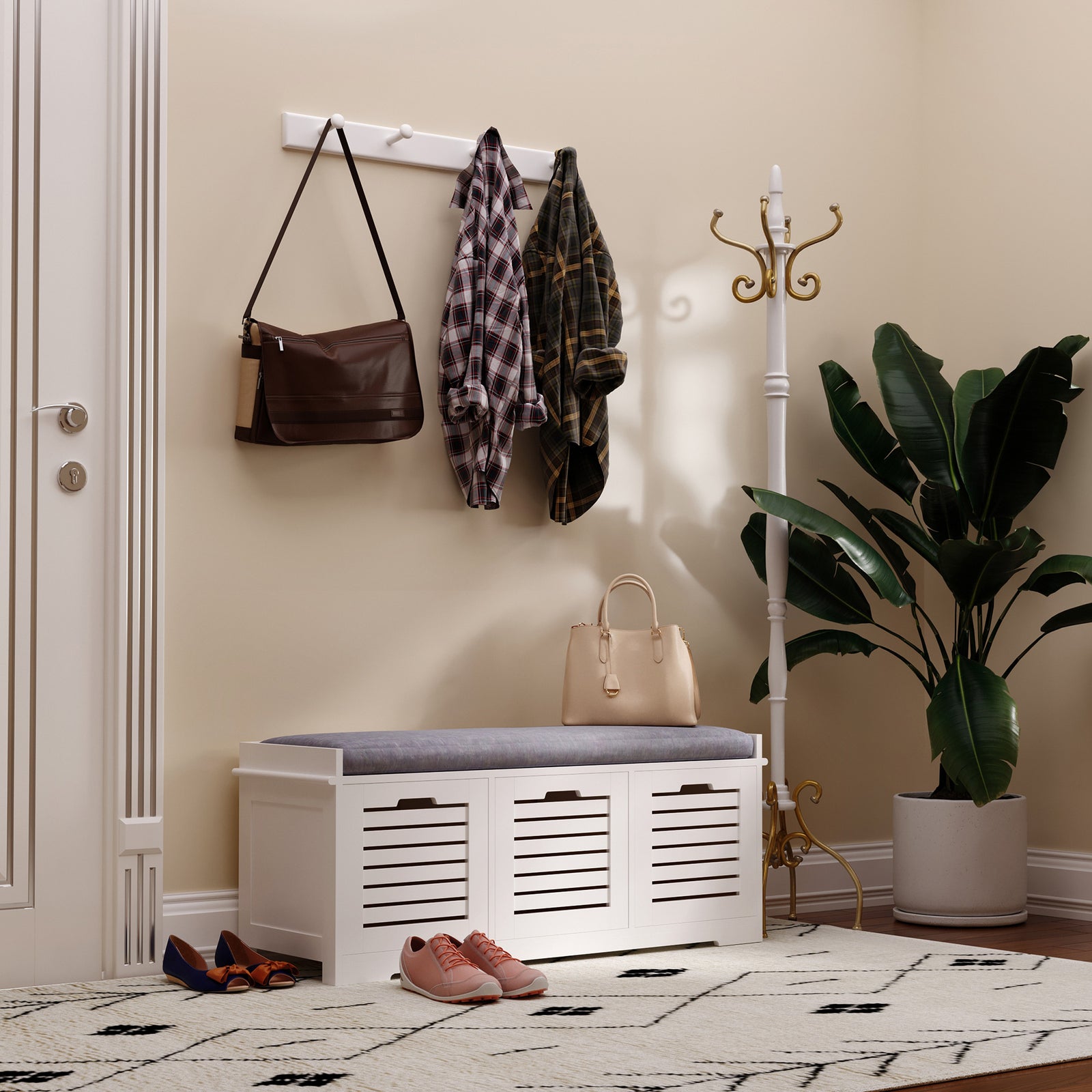 2/3 Door Shoe Storage Bench Cushion Seat Elevated Base | Large | Gray