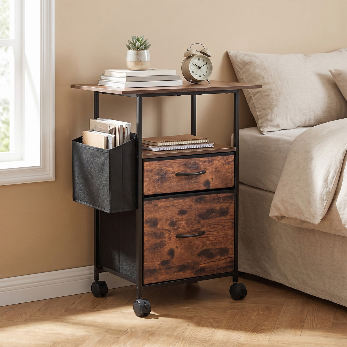 Vintage Filing Cabinet With Casters | 2 Drawer | Black & Brown
