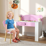 AIYAPLAY Kids Desk And Chair Set, Children Writing Table With Drawer, Pink