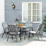 Garden Dining Set, Glass Table W/ Umbrella Hole & Seats | Black