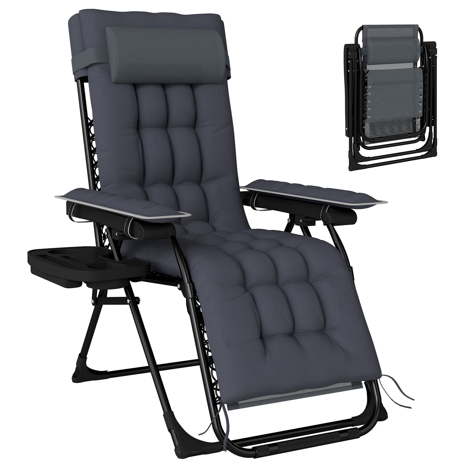 Zero Gravity Chair Sun Lounger With Cup Holder, Cushion | Dark Grey