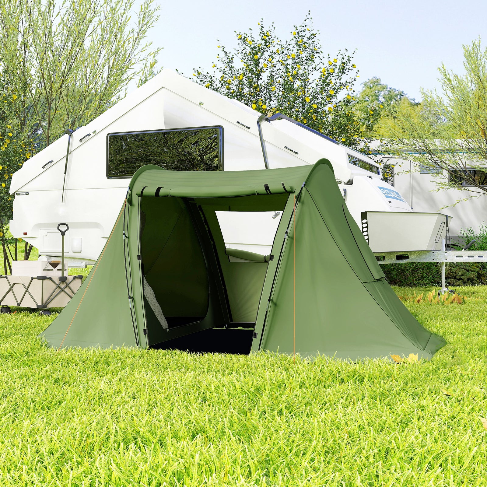 3 Man Tent, 3000mm Waterproof, Living Area, 2 Bedrooms | Green