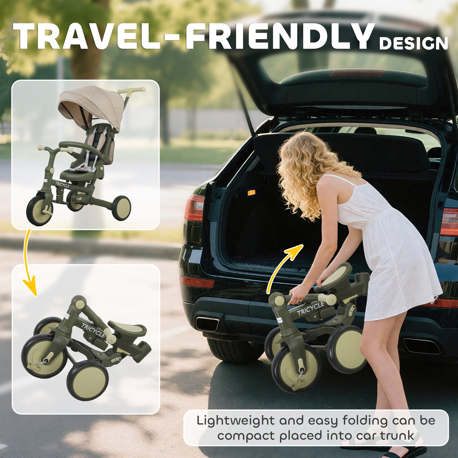 5 In 1 Foldable Kids Trike, Toddler Tricycle For 1-3 Years | Green