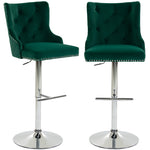 HOMCOM Bar Stools Set Of 2, Swivel Velvet Barstools With Footrest, Green