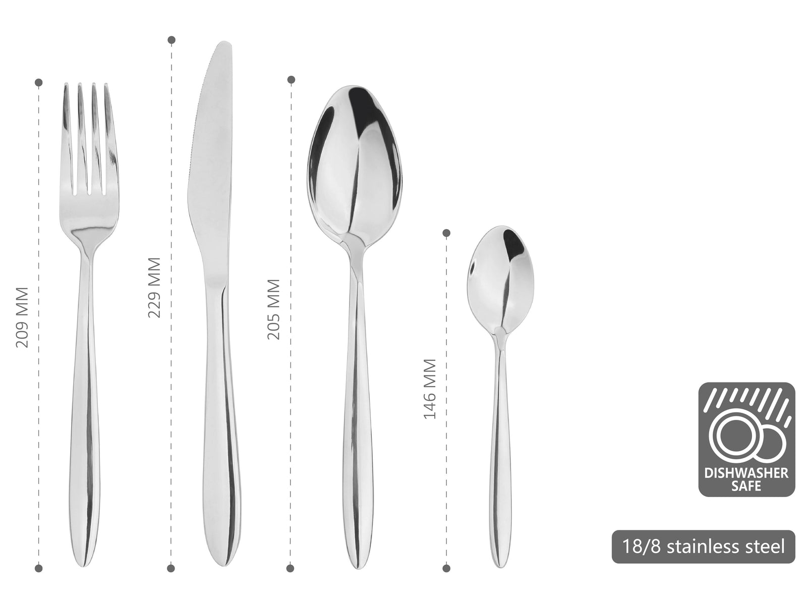 Cutlery Set Fork Spoon Anydate Pointed End | Set of 32 | Silver