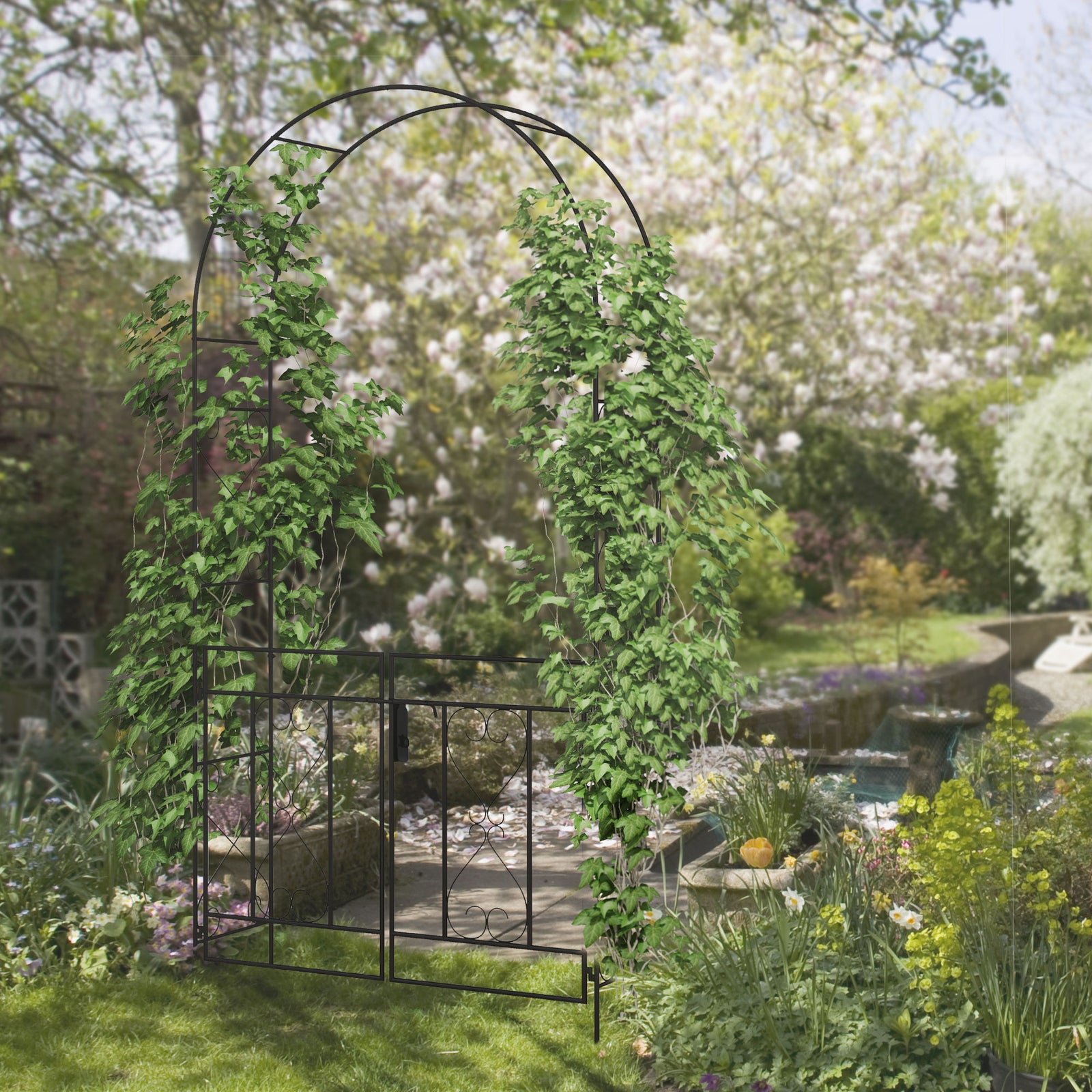 Garden Arch W/ Double Gate, Garden Arbor Climbing Plants