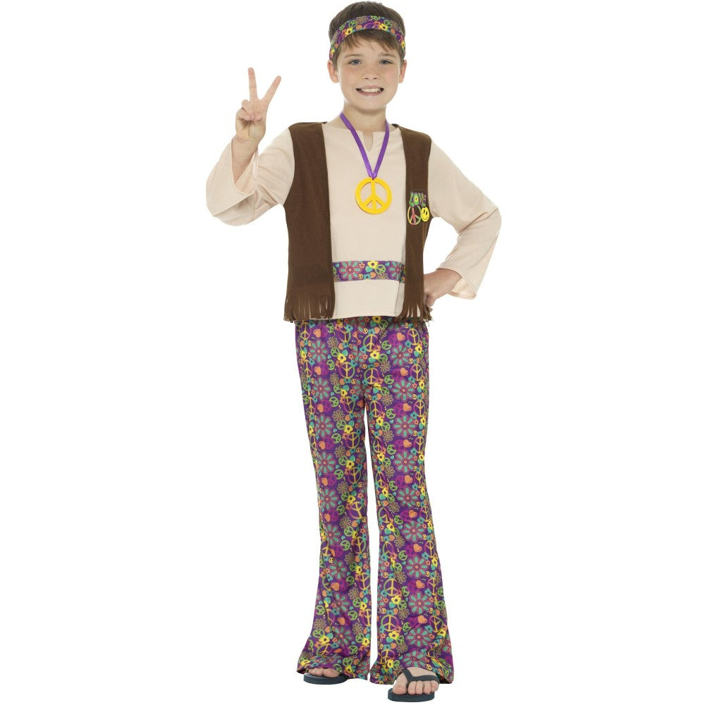 Hippie Boy Costume, With Top, Attached Waistcoat | Small