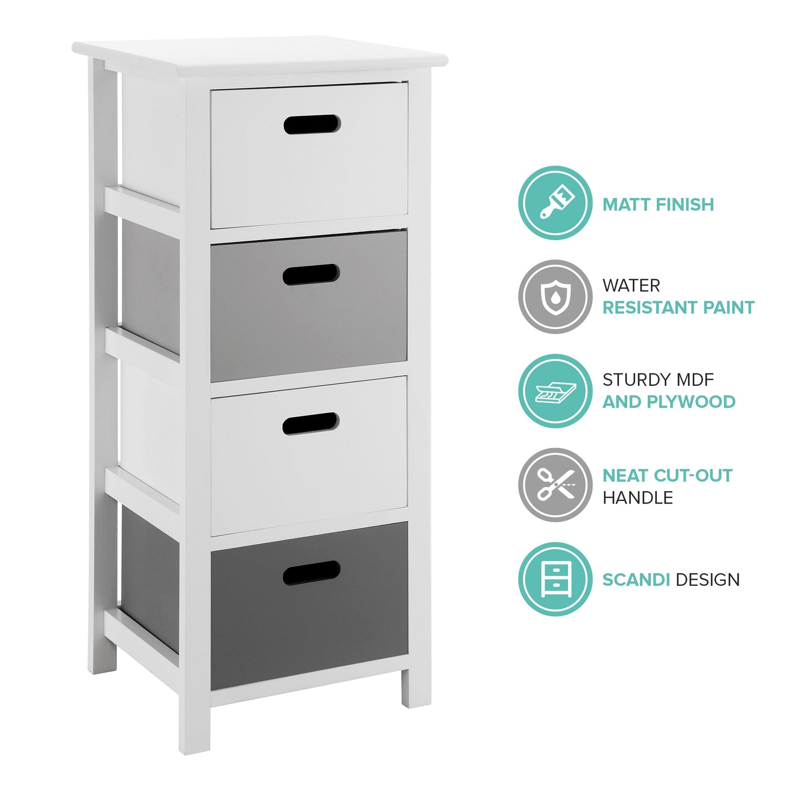 Nina 4 Drawer Storage Unit - White/grey