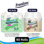 Freedom Aloe Vera 3-ply Toilet Paper 45 Rolls + Shea Butter 45 Rolls