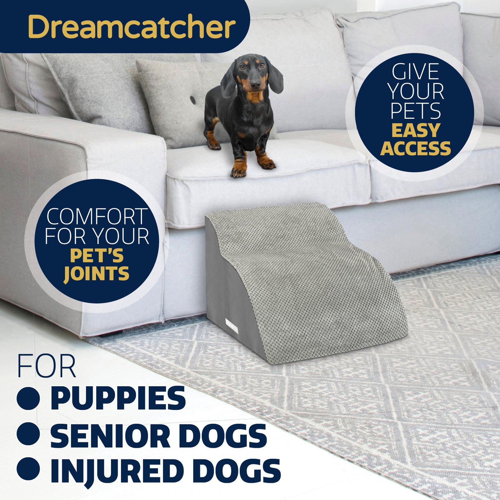 Dog Stairs For Bed, High Density Foam Pet Step Ramp For Sofa, Dogs & Cats, 2,3 & 4 Steps | 2 Step | Grey