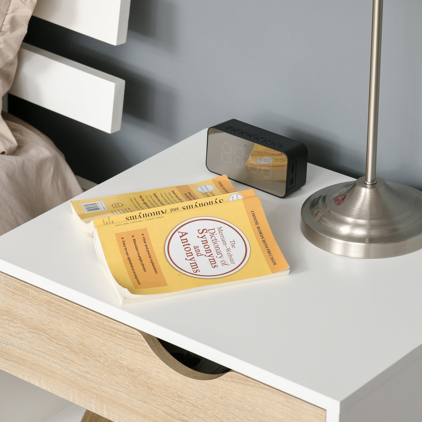 Set of 1/2 Bedside Table with Drawer & Shelf Nightstand | Set of 1 | White