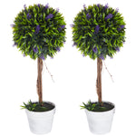 Set Of 2 60cm Potted Artificial Ball Tree With Lavender | Set of 2 | Green