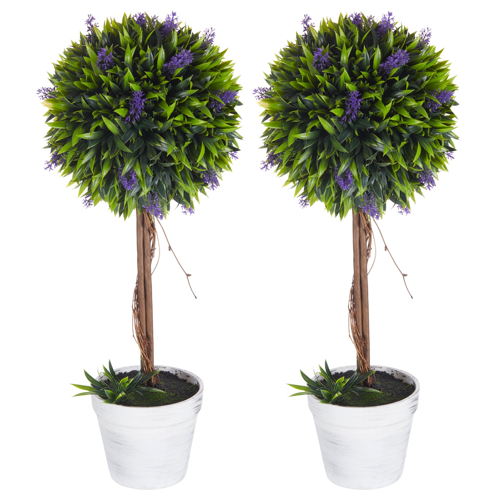Set Of 2 60cm Potted Artificial Ball Tree With Lavender | Set of 2 | Green