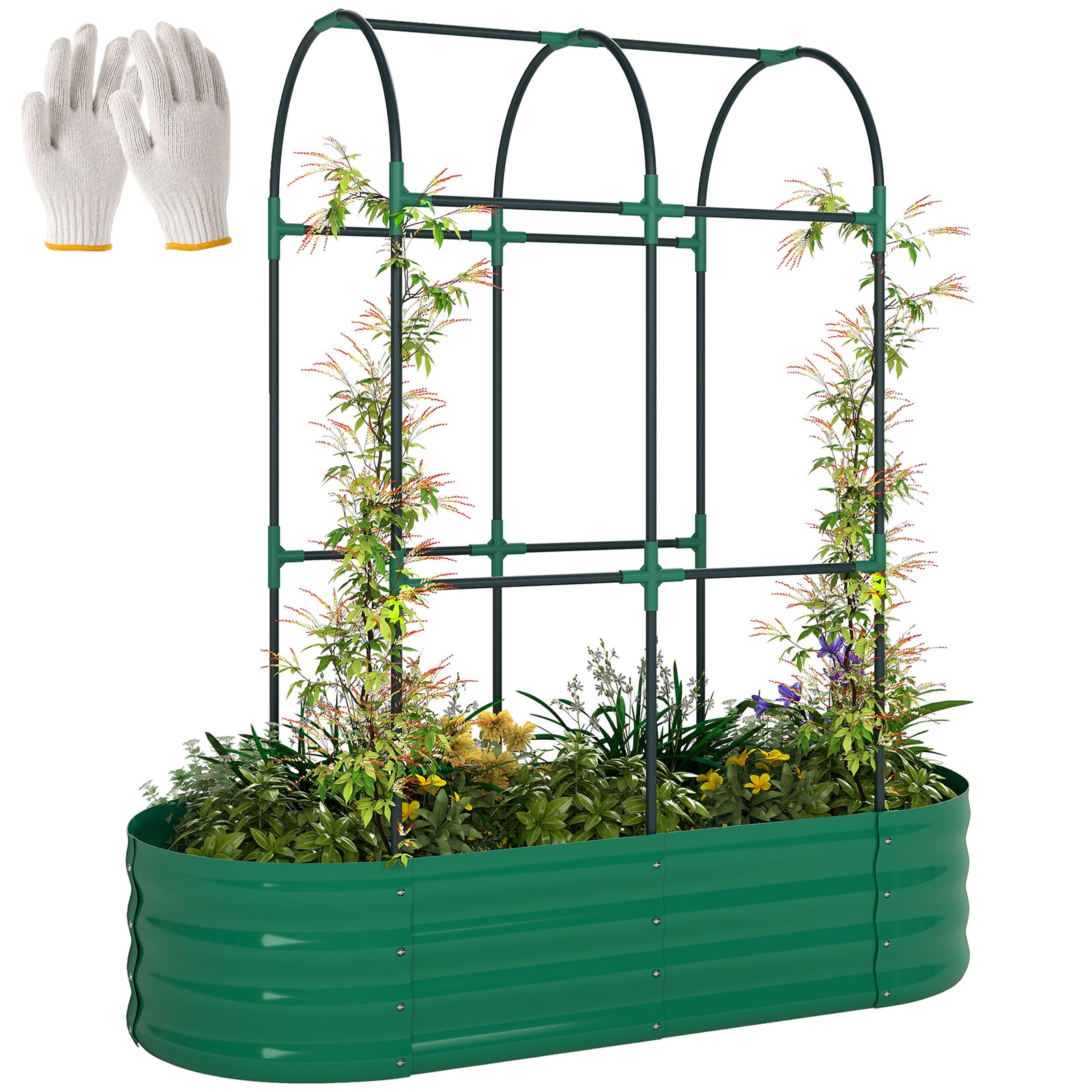 4 X 2 X 4.6ft Galvanised Raised Garden Bed With Trellis | Green