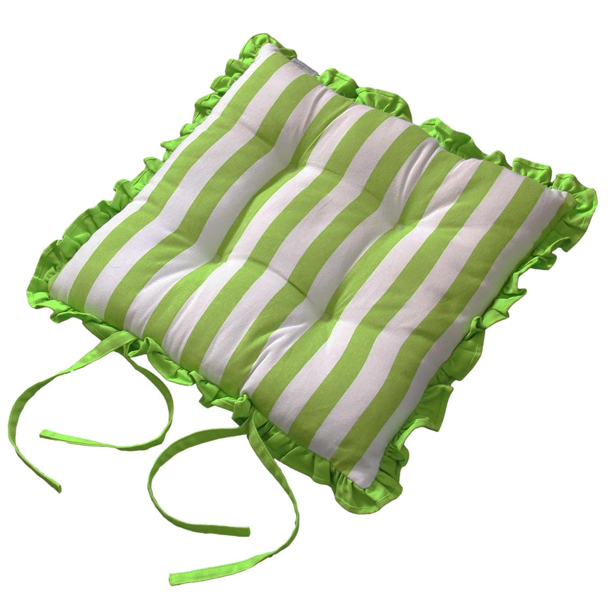 HOMESCAPES Reversible Green Frilled Cushion Seat Pad With Ties Retro Flower
