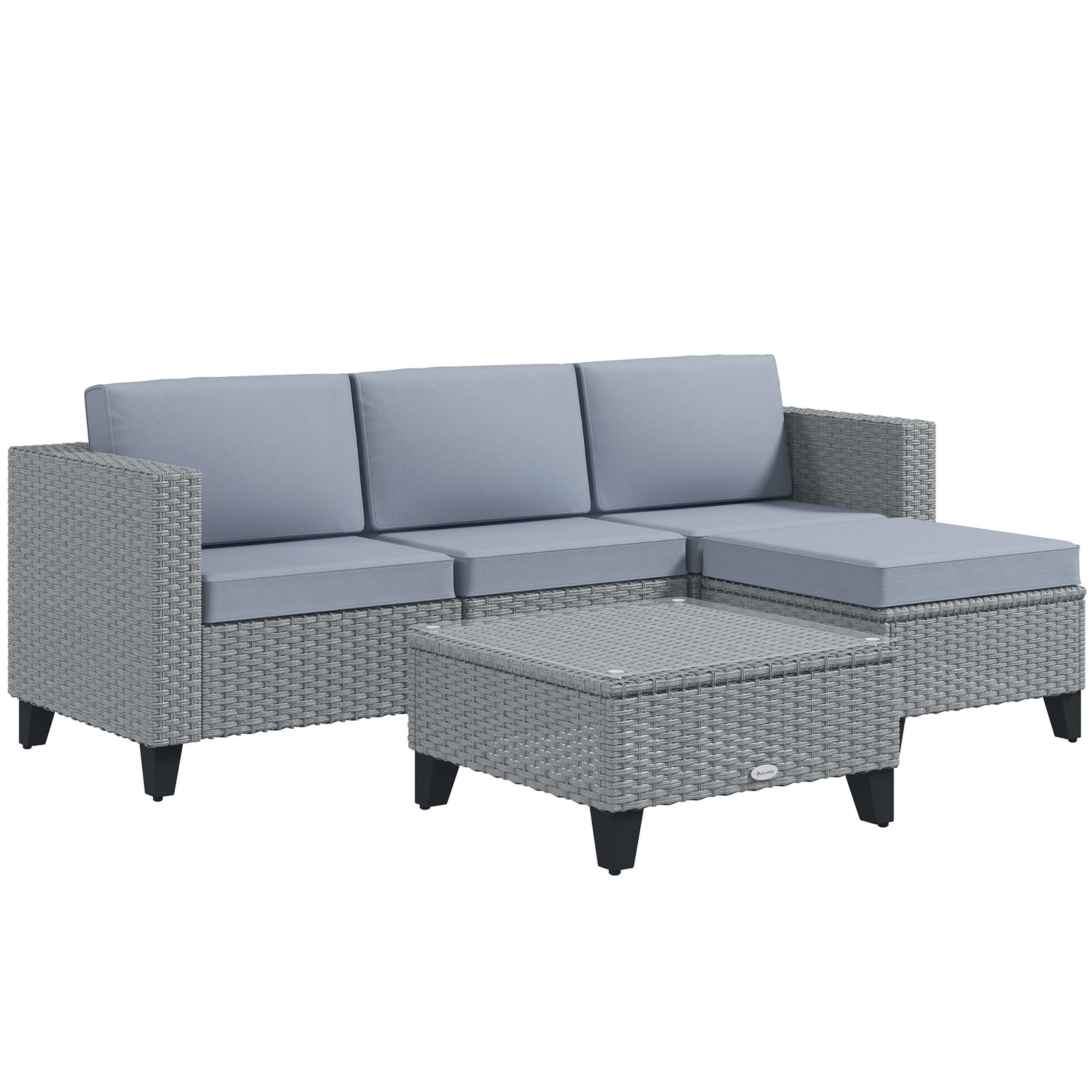 Rattan Garden Furniture Set W/ Corner Sofa, Table, Cushion | Gray