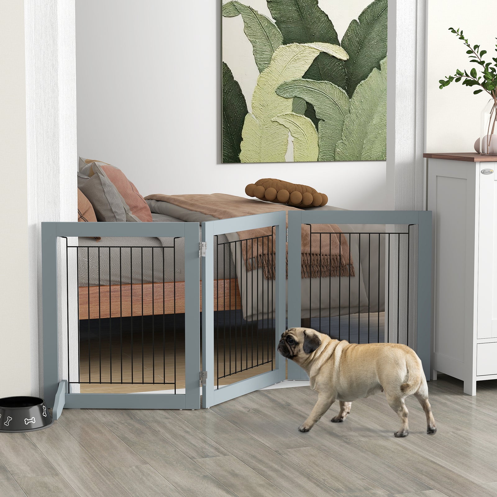 Pawhut Foldable Wooden Pet Gate W/ 3 Panels 2 Support Feet For Small Dogs