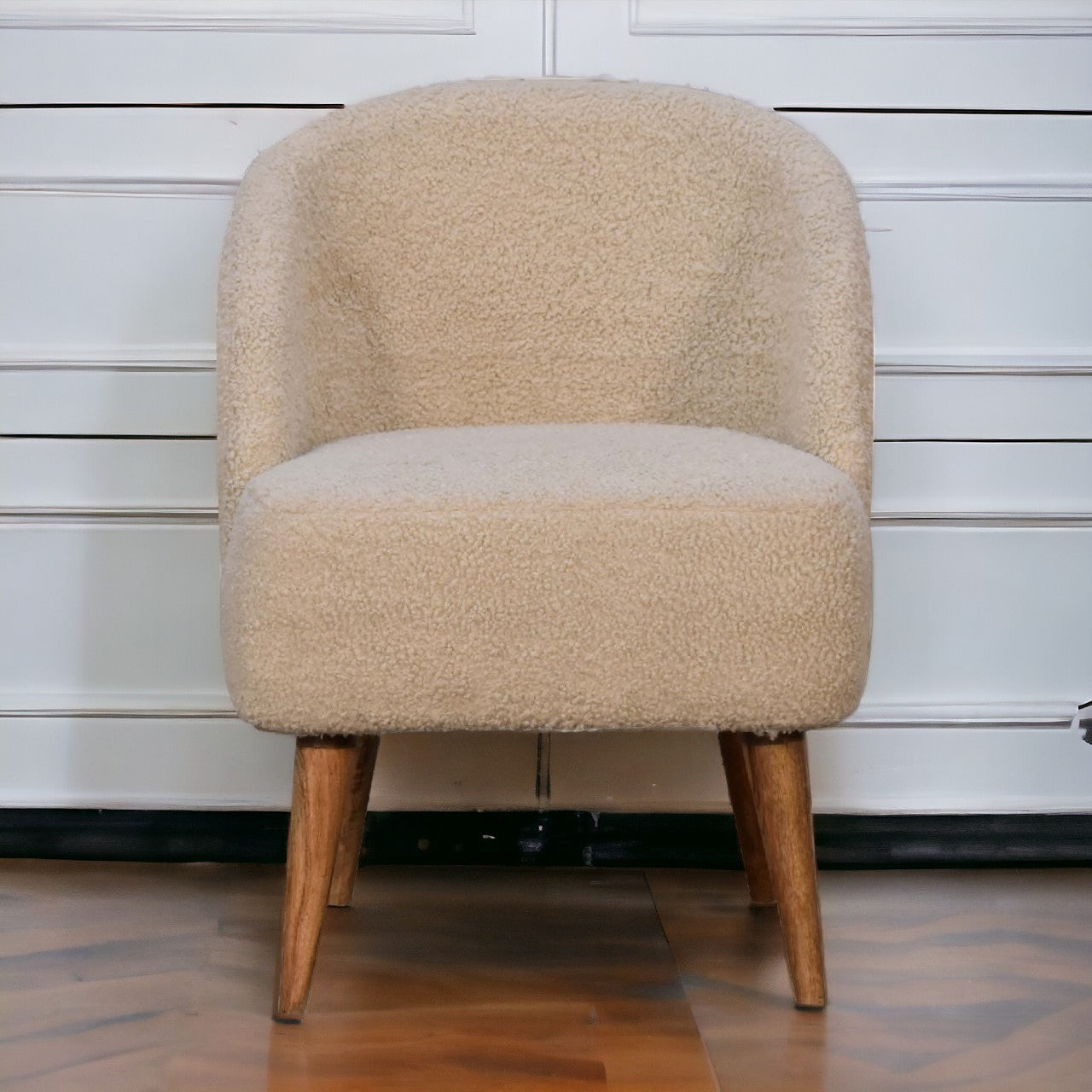 Solid Mango Wood Cream Boucle Tub Chair