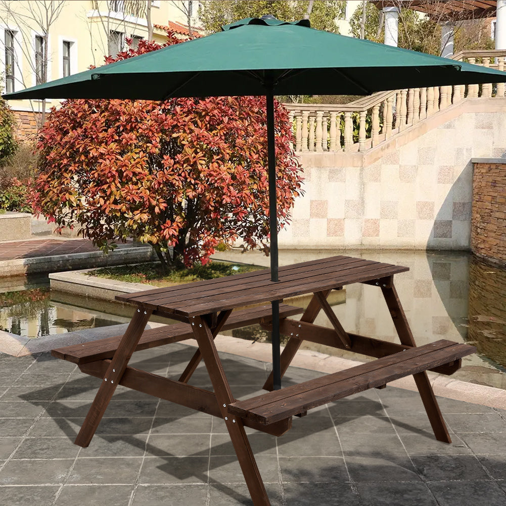Solid Wood Rectangle Picnic Table And Bench Set | Large